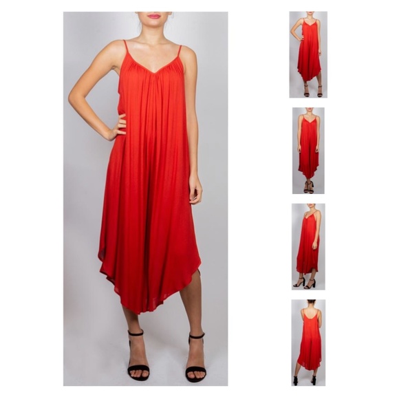 red flowy jumpsuit